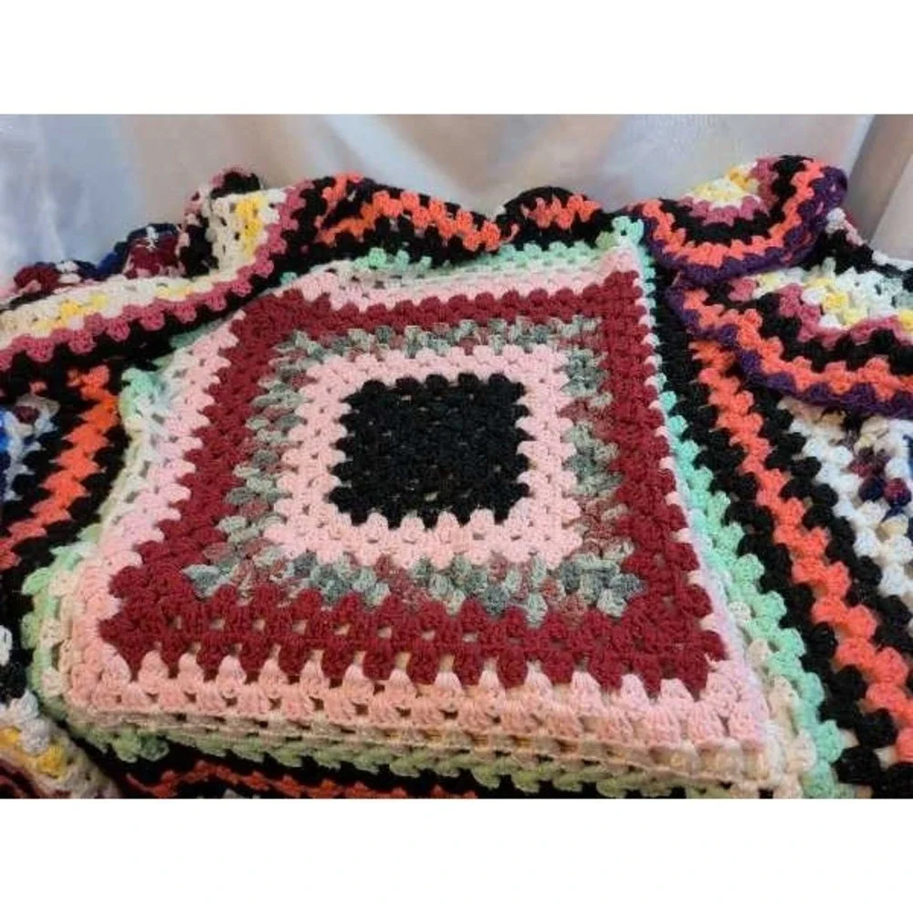 Handmade Crochet Granny Square Blanket Throw Boho Hippie Quilt Warm Cozy 90